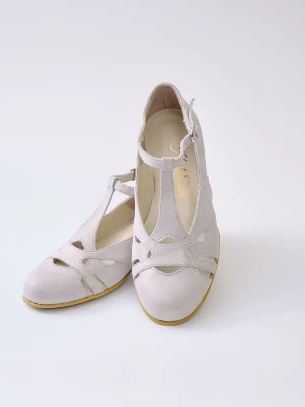 Shiny Cream Suede 4  cm heel