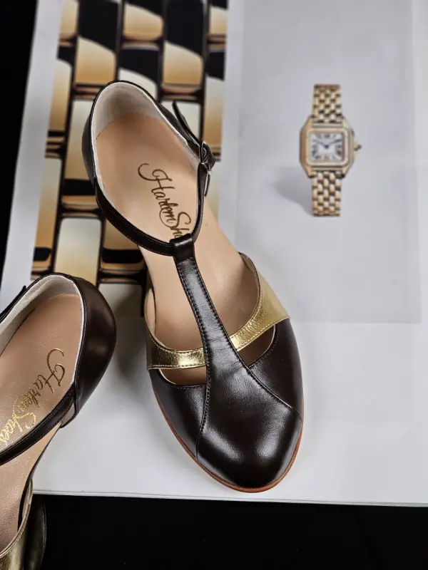 Isabel Dark Chocolate & Gold Leather 3 cm heel