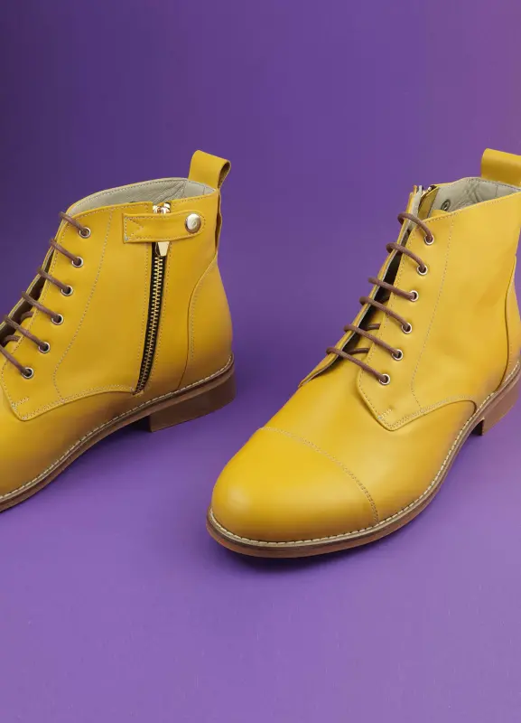 Derby Boots with Zipper Yellow Leather 2 cm heel