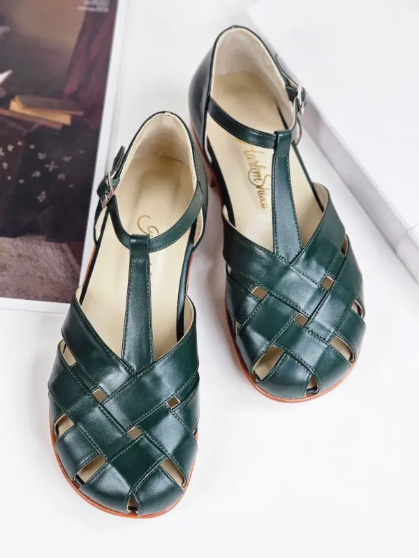 Jungle Green Leather 1.5 cm heel