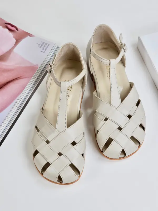 Beige Leather 1.5 cm heel
