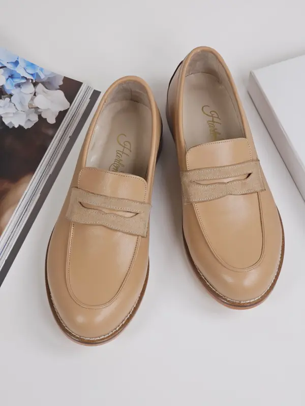 Loafers Tan Leather & Beige Suede 2 cm heel