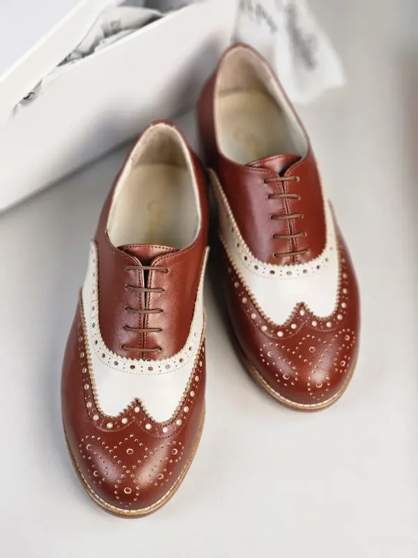 Brogue Brown & Beige Leather 2 cm heel