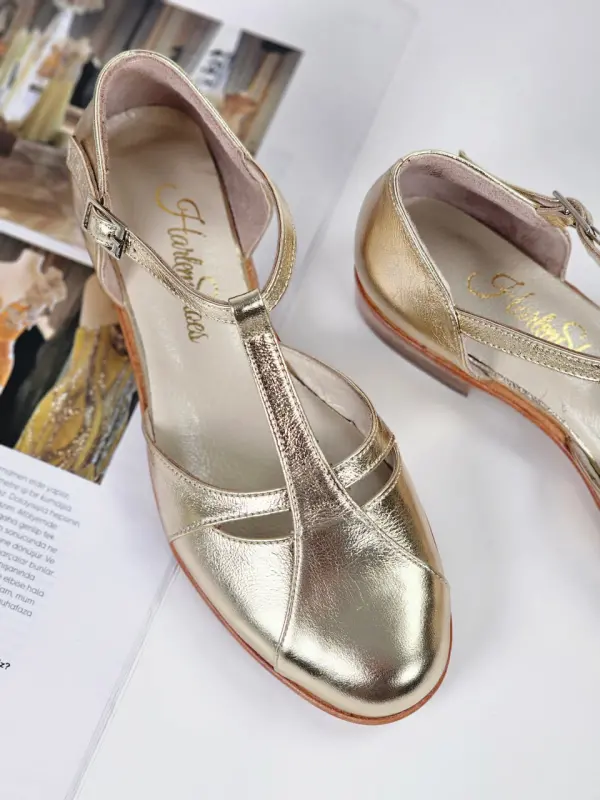 Isabel Platinum Gold Leather 2 cm heel