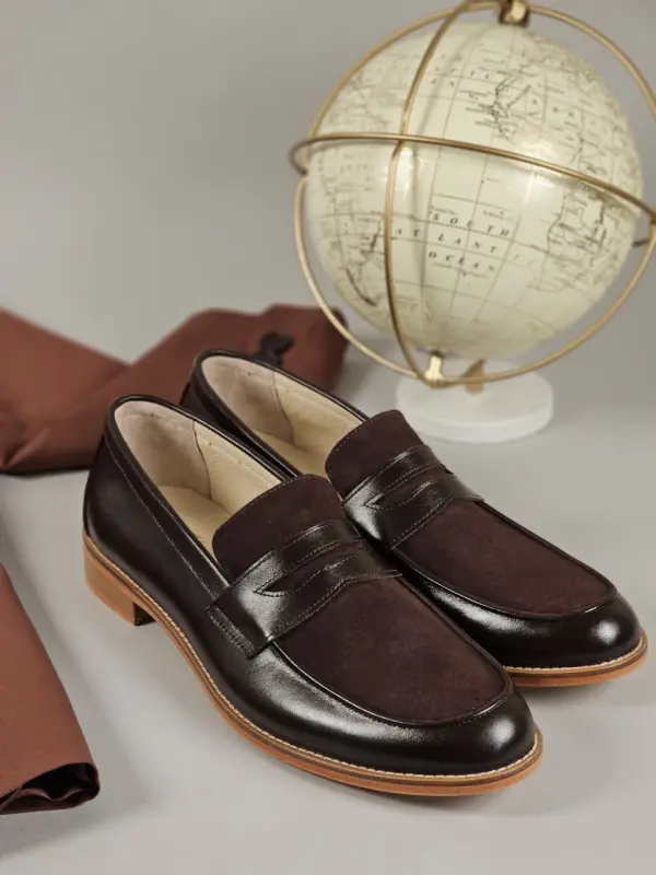 Loafers Dark Chocolate Leather & Suede 2 cm heel