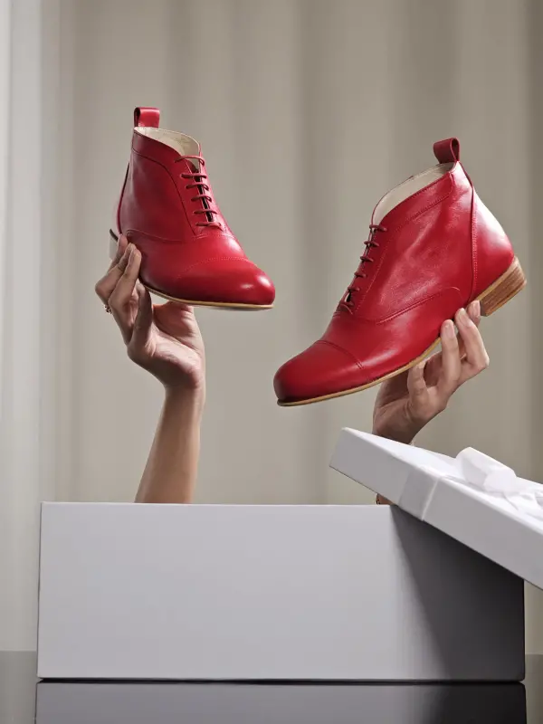 Smooth Boots Red Leather 2 cm heel