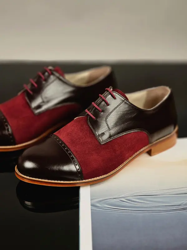 California Dark Chocolate Leather & Bordeaux Suede 2 cm heel