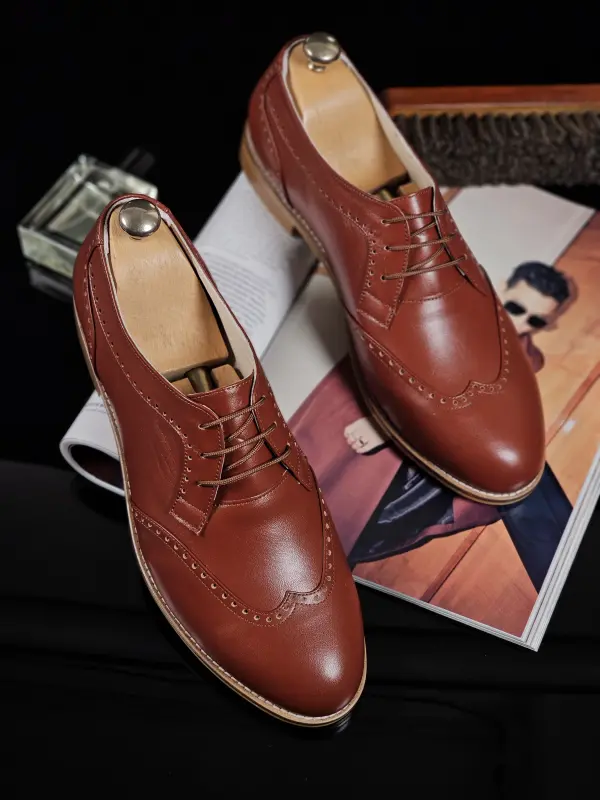 Men Oxfords Brown Leather 2 cm heel