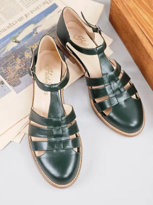 Sandals Jungle Green Leather 2 cm heel