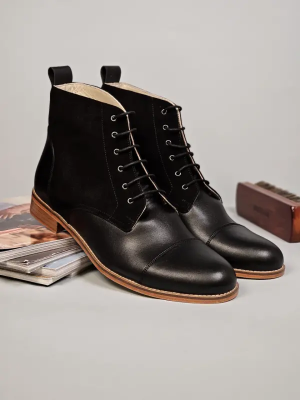 Derby Boots Black Leather & Suede 2 cm heel