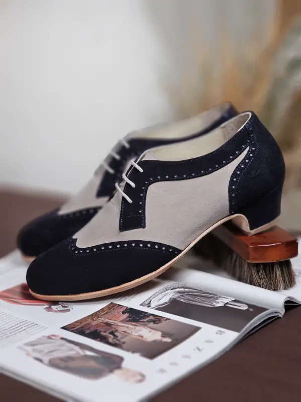 Women Oxfords Dark Blue & Soft Grey Suede 4 cm heel
