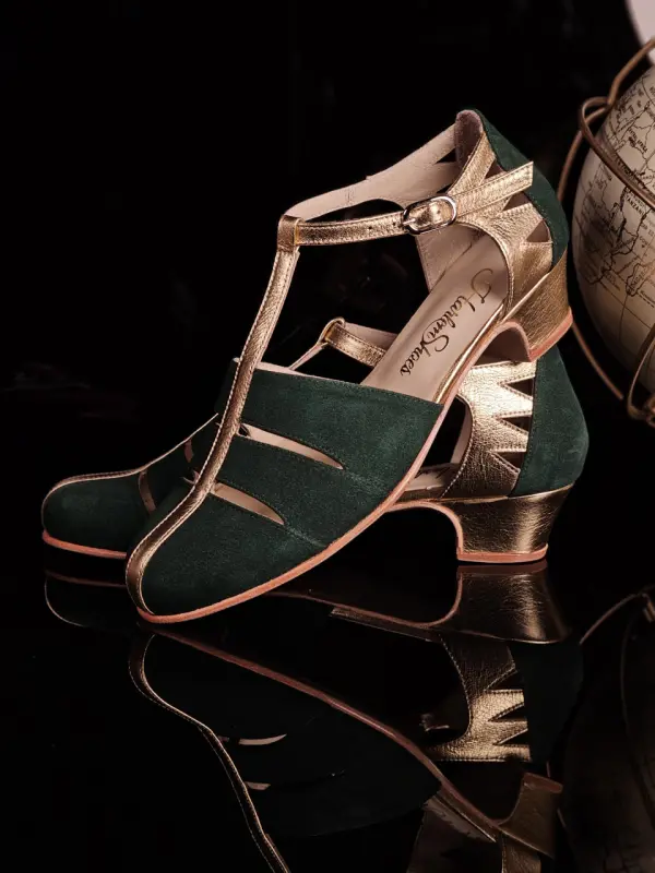 Harmony Emerald Suede & Gold Leather 4 cm heel