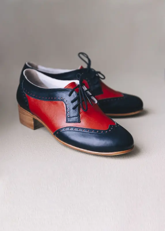Women Oxfords Black & Red Leather 4 cm heel