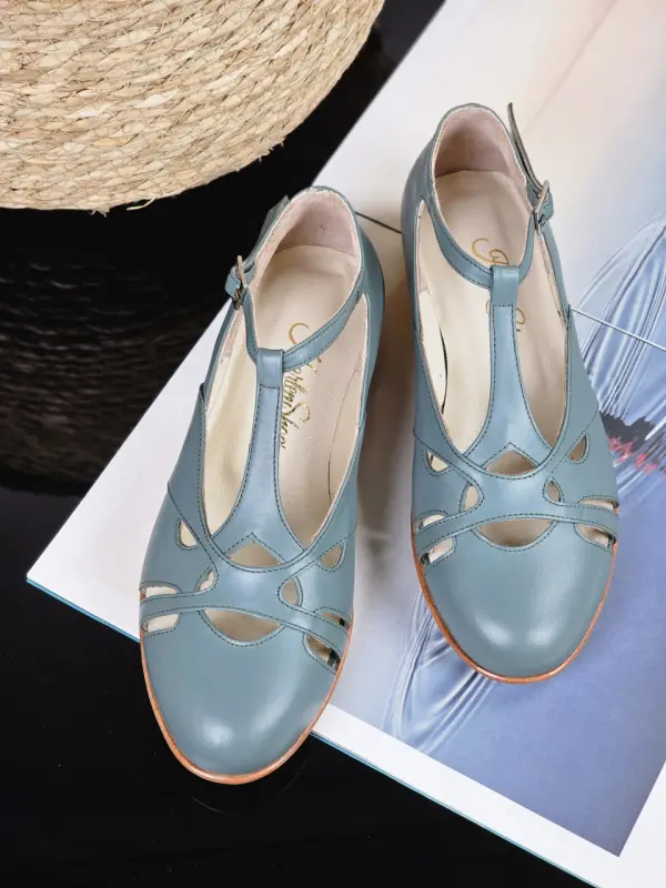Spring Teal Green Leather 2cm heel