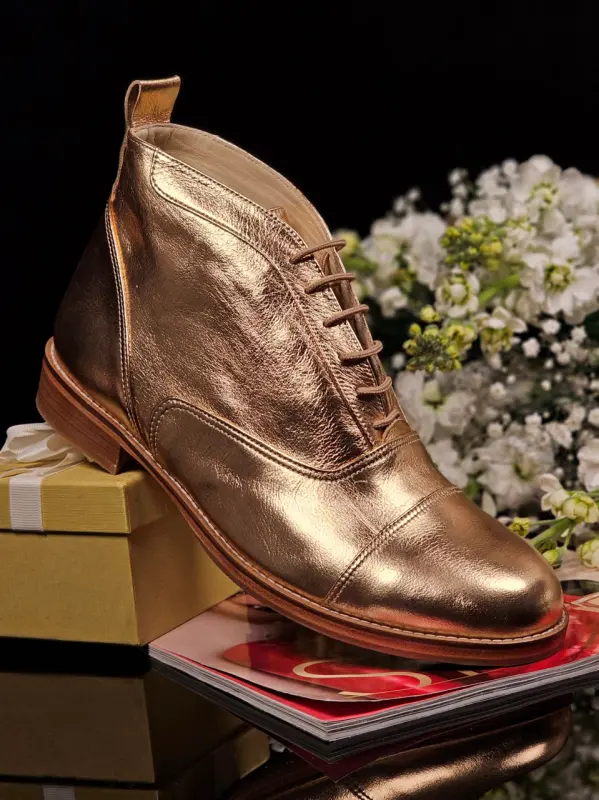 Smooth Boots Rose Gold Leather 2 cm heel