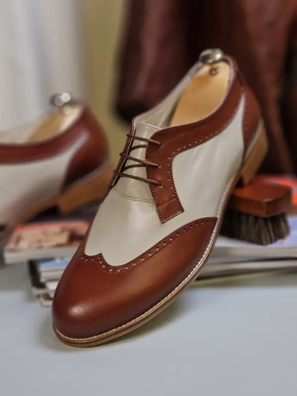 Men Oxfords Brown & Beige Leather 2 cm heel