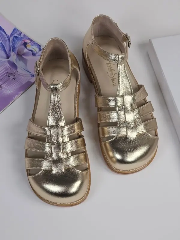 Barefoot Sandals Platinum Gold Leather 2 cm heel