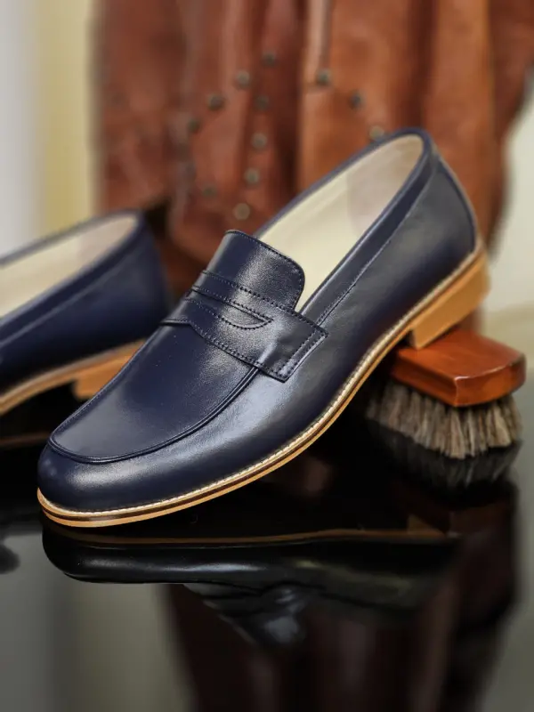 Loafers Dark Blue Leather 2 cm heel