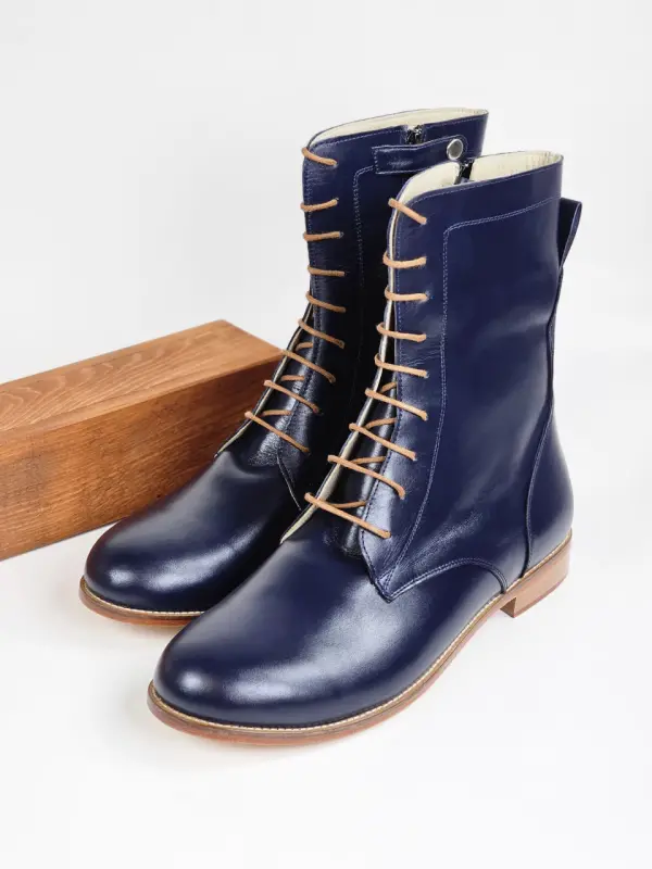 Biker Boots Dark Blue Leather 2 cm heel