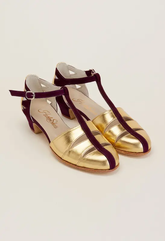 Harmony Gold Leather & Purple Suede 4 cm heel
