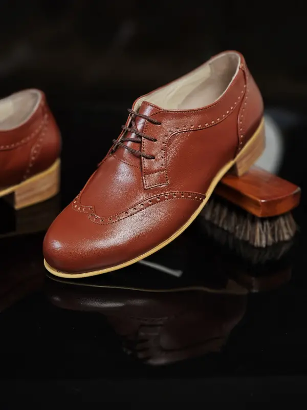Women Oxfords Brown Leather 4 cm heel