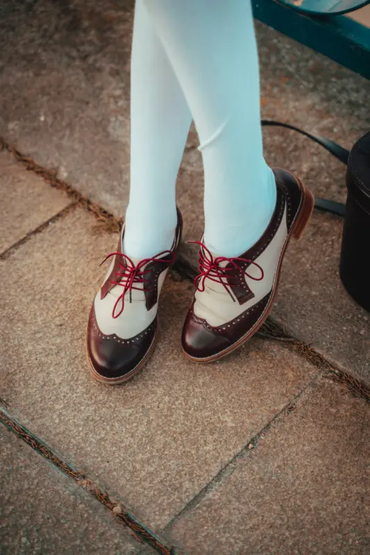 Women Oxfords Bordeaux & Beige Leather 4 cm heel