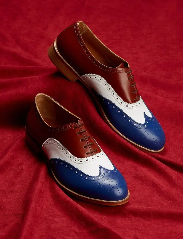 Brogue Blue & White & Brown Leather 2 cm heel