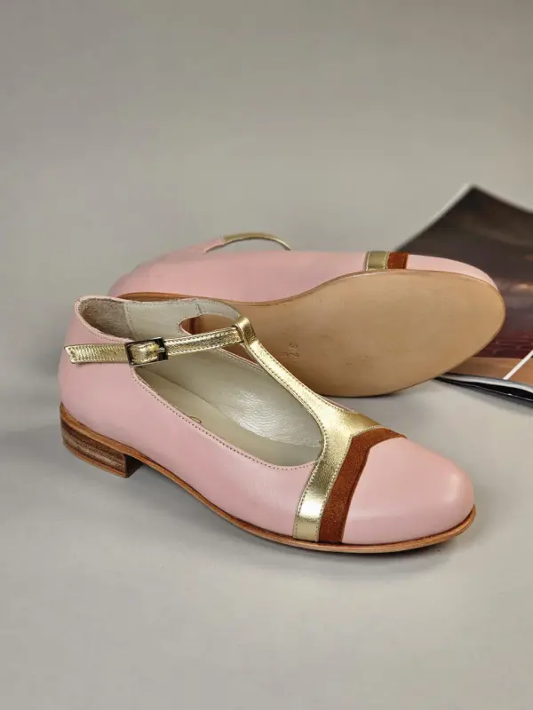 Barbie Pink & Gold Leather & Caramel Suede 2 cm heel