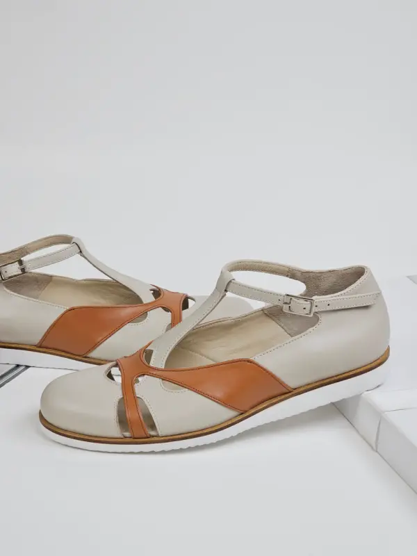 Beige & Light Brown Leather with Eva Sole
