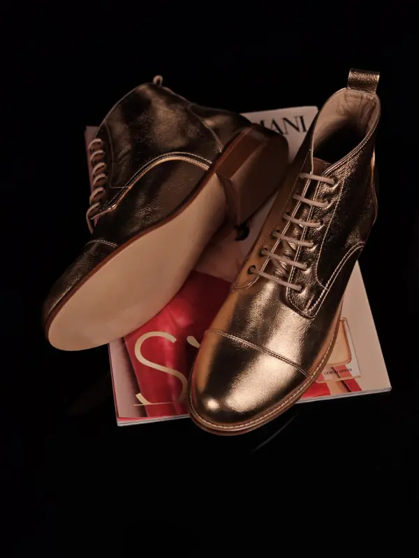 Derby Boots Rose Gold Leather 2 cm heel