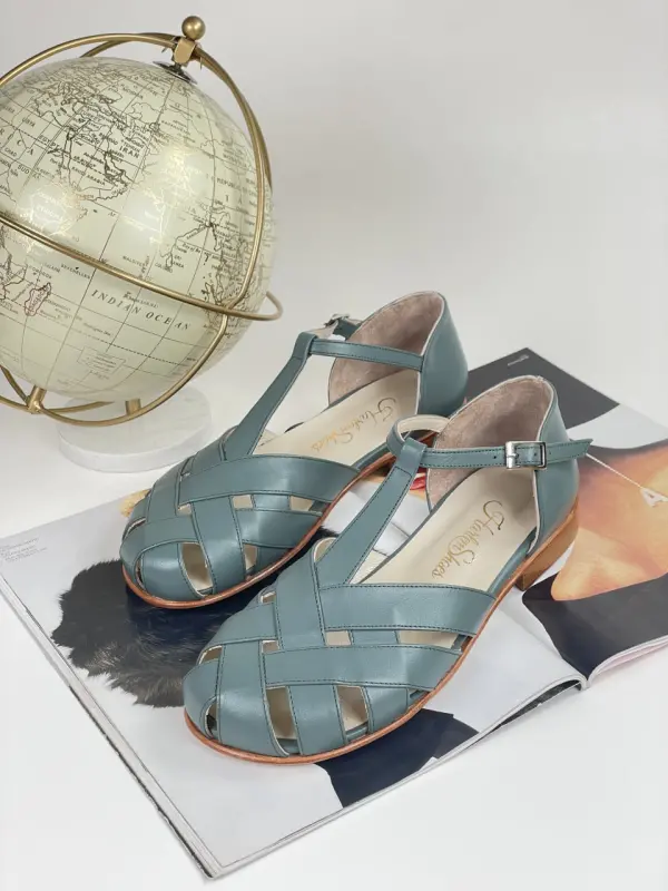 Teal Green Leather 2cm heel