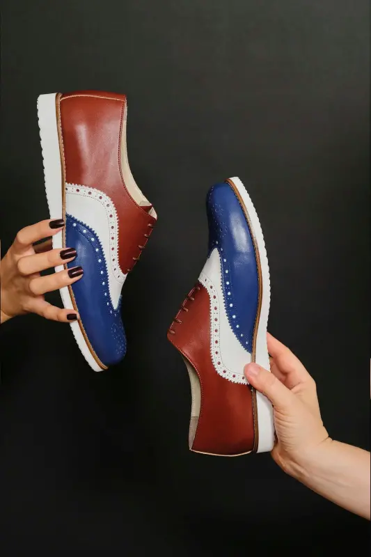Brogue Blue & White & Brown Leather with Eva Sole
