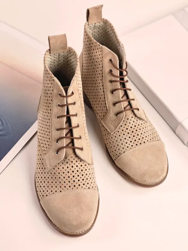 Derby Boots Perforated Beige Suede 2 cm heel