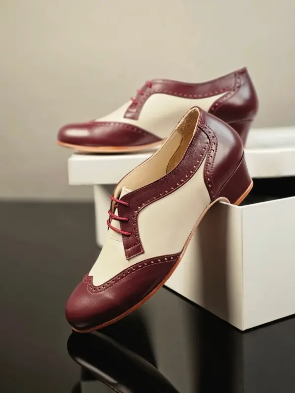 Bordeaux & Beige Leather 4 cm covered heel