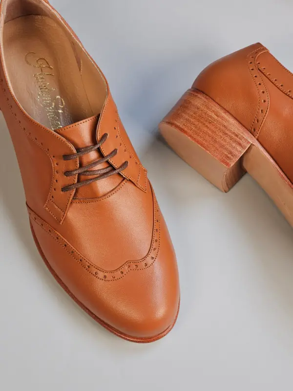 Women Oxfords Light Brown Leather 4 cm heel