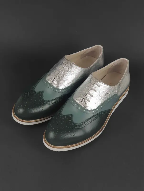 Brogue Jungle Green & Teal Green & Silver leather with Eva sole