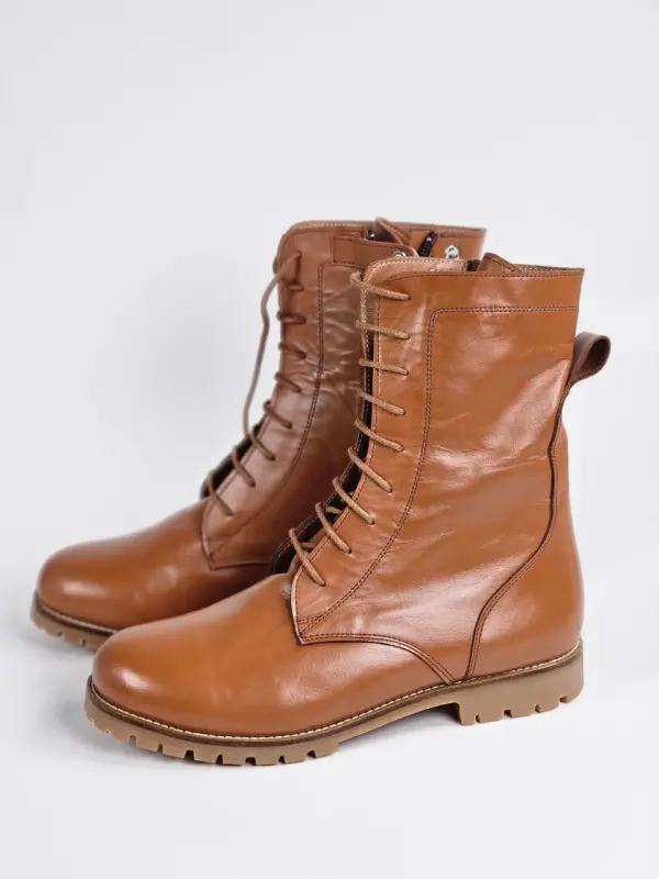 Biker Boots Light Brown Leather With Street Rubber Sole