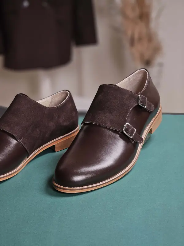 Monk Dark Chocolate Leather & Suede