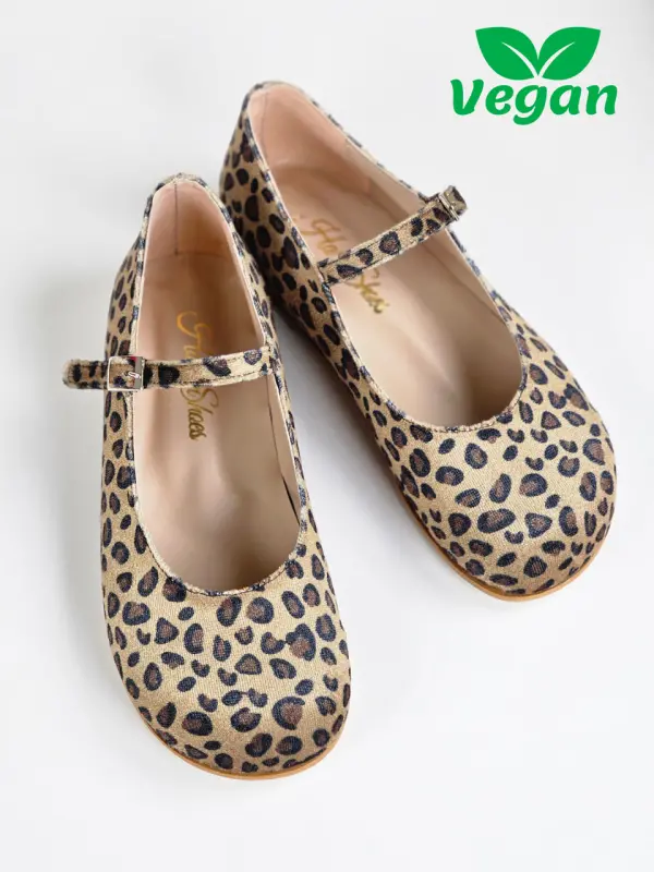 Barefoot Mary Jane Vegan Leopard Textile 0.5 cm heel