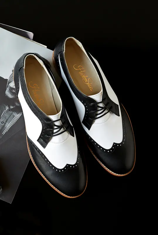 Men Oxfords Black & White Leather 2 cm heel