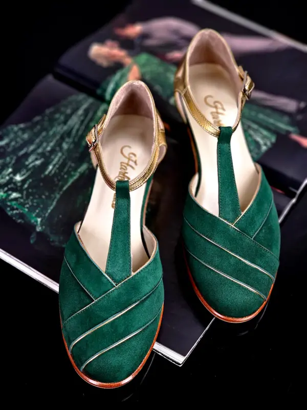 Emerald Suede & Gold Leather 4 cm heel