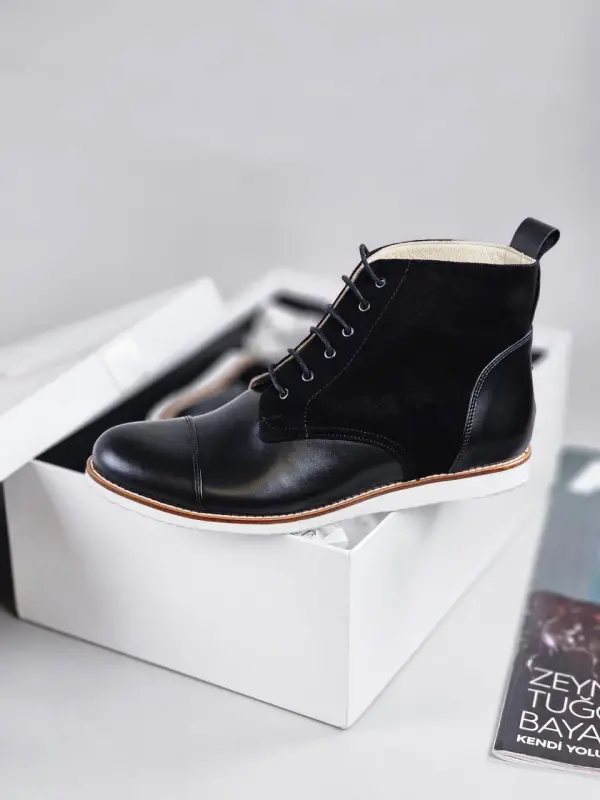 Derby Boots Black Leather & Suede Eva sole