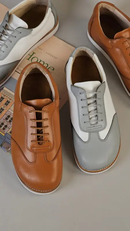 Barefoot New York Grey & White Leather