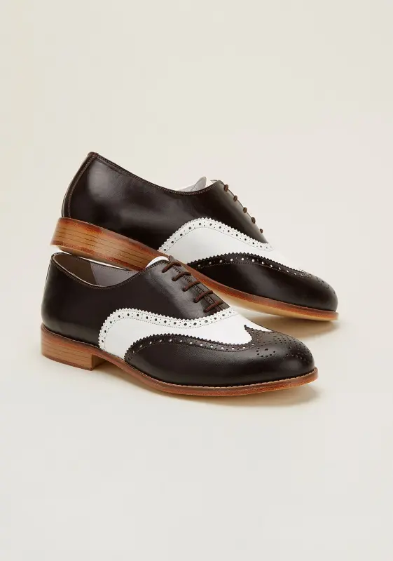 Brogue Dark Chocolate & White Leather 2 cm heel