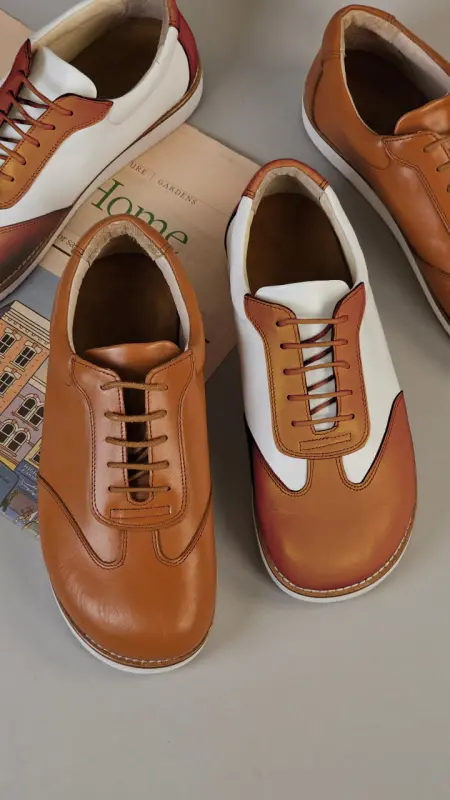Barefoot New York Light Brown & White Leather