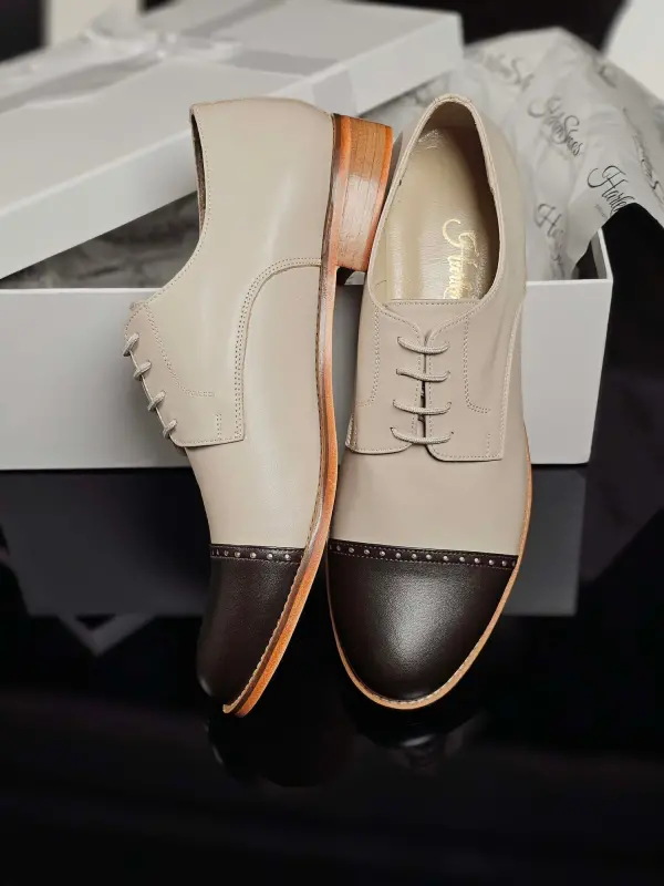 California Beige Leather & nose Dark Chocolate leather 2 cm heel