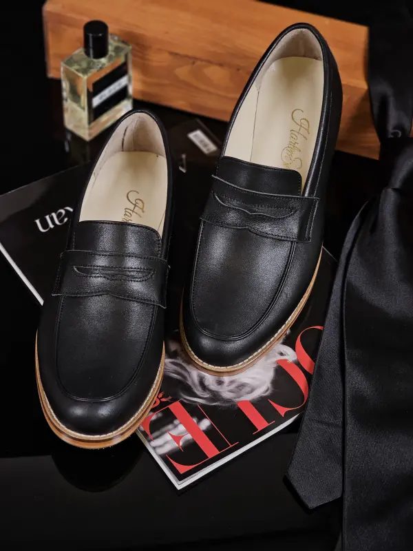 Loafers Black Leather 2 cm heel