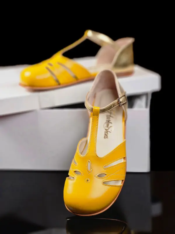 Barefoot Rosy Yellow & Gold Leather Zero Drop