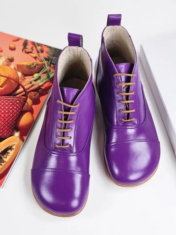 Barefoot Smooth Boots Purple Leather 2 cm heel