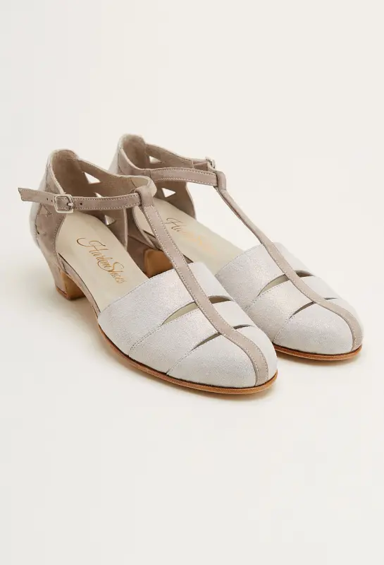 Harmony Shiny Cream & Soft Grey Suede 4 cm heel